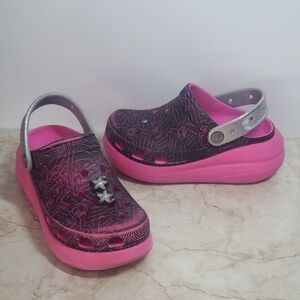 Crocs X Barbie Pink and Black Clogs Size 5